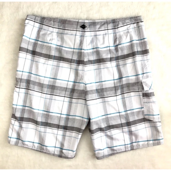 O'NEILL White Blue Gray Plaid Lined Board Shorts - Picture 4 of 4